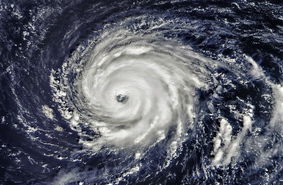 A satellite image of a hurricane over the ocean.