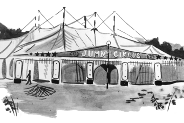 Author'ssketch of Jumbo Circus in b&w.
